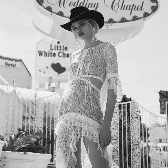 FOR LOVE & LEMONS High Roller Lace Maxi Dress Cutout Bell Sleeves w/ Tags Size M - Picture 5 of 16